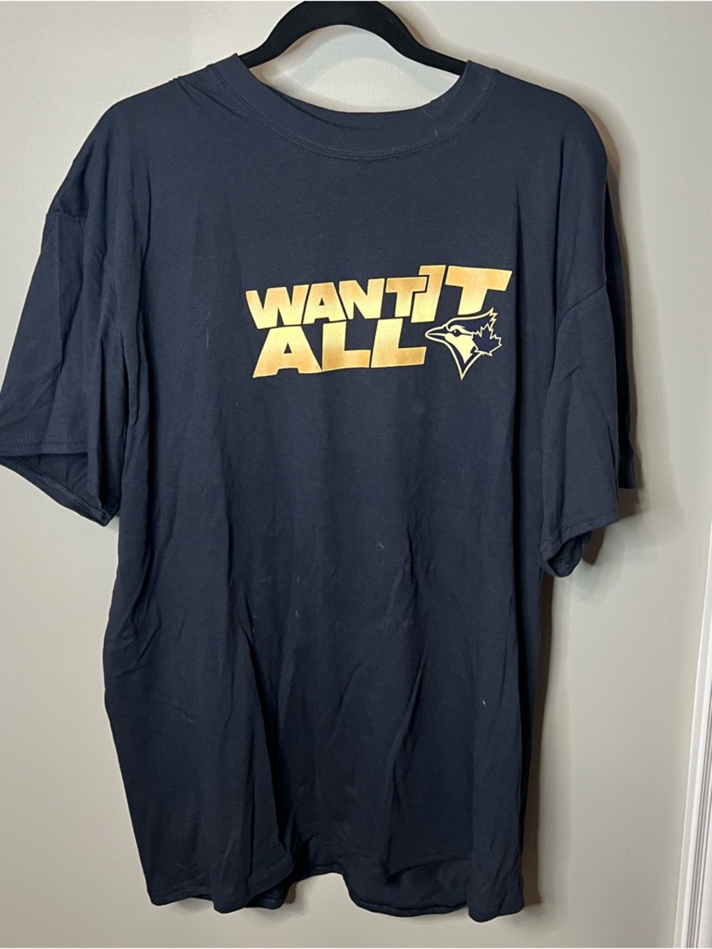 Toronto blue jays Men's Black Graphic Tee with Gold 'Want It All' Print